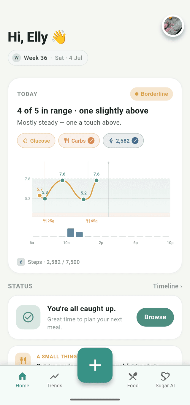 SugarCurve home screen